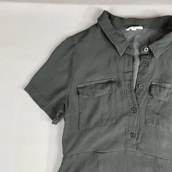 Mittoshop Button Detail Midi Shirt Dress Women's M Grey Short Sleeve Collared - Picture 5 of 14